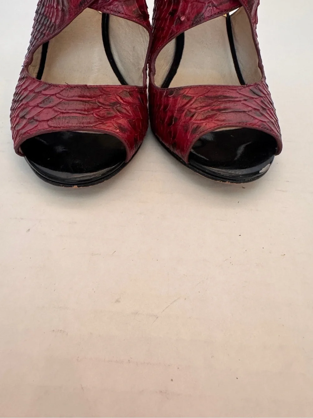 Michael Michael Kors Women 8M Berkley T-Straps Red Leather Snakeskin Heels Pumps